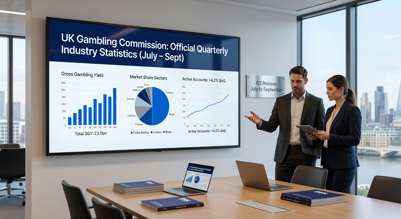 Infographic of remote vs land-based GGY comparison from UK Gambling Commission Q2 report, with pie charts emphasizing casino sector growth