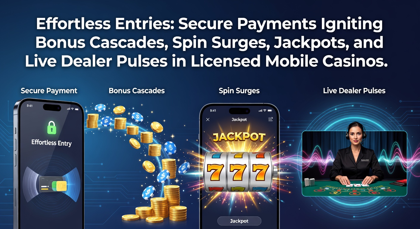Mobile phone screen displaying a vibrant casino app with secure payment options and cascading bonuses activating on deposit