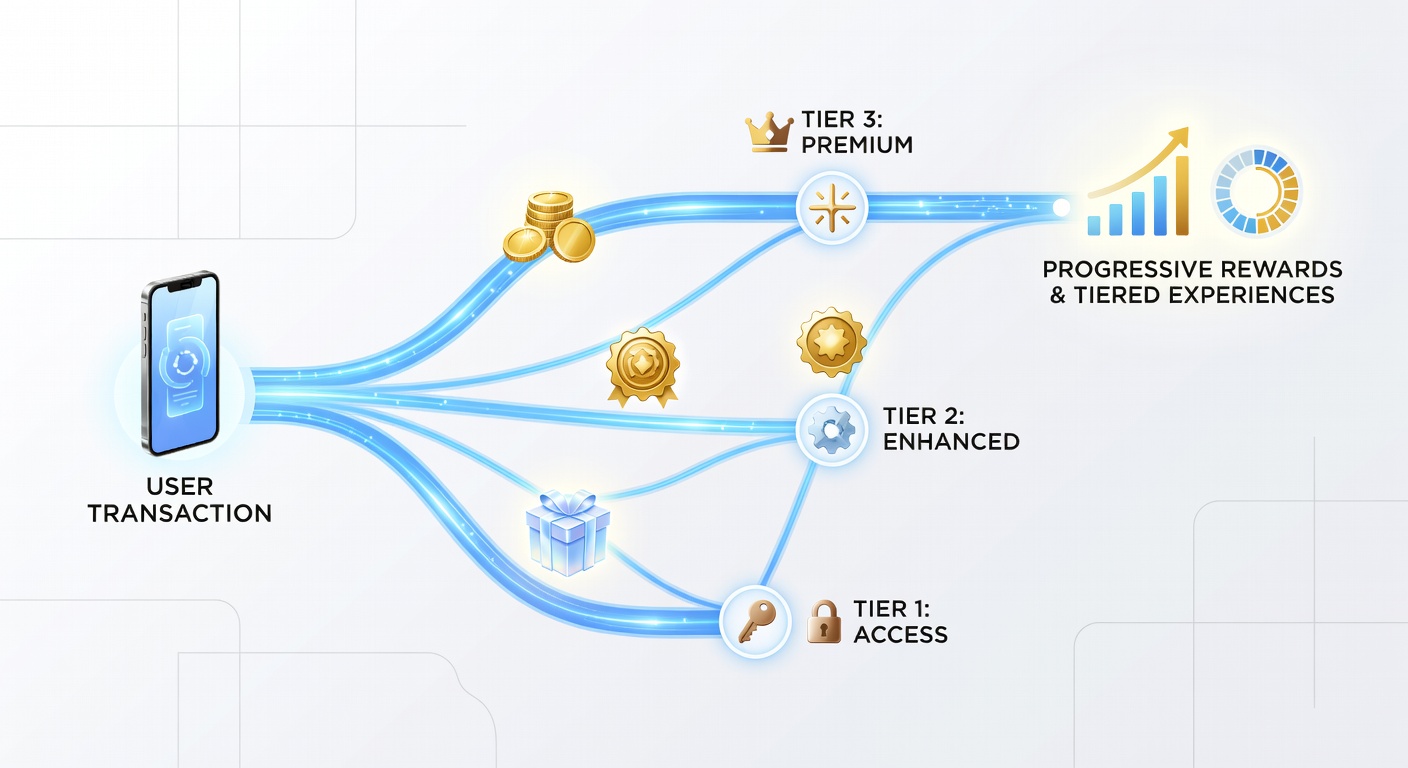 Dashboard view of tiered rewards and progressive bonuses in a portable gaming application