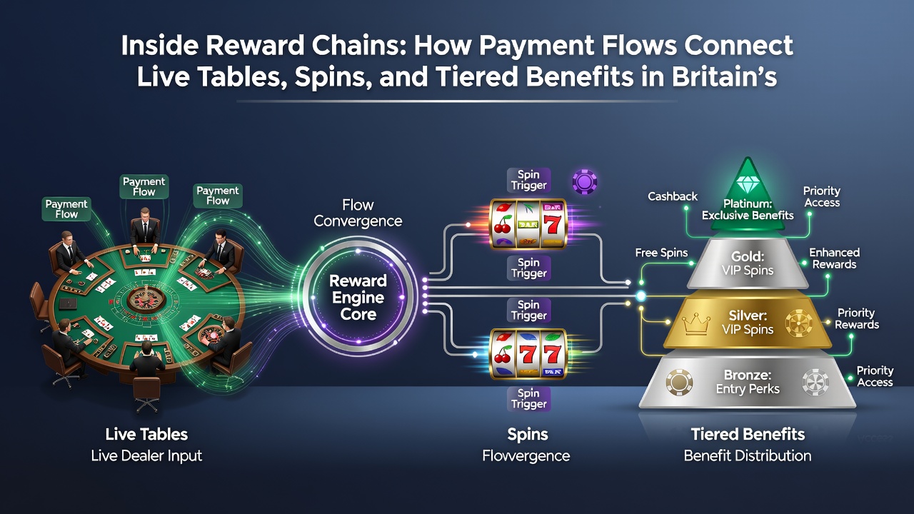Flowchart depicting how live table wagers and spin activity merge into tiered benefit calculations
