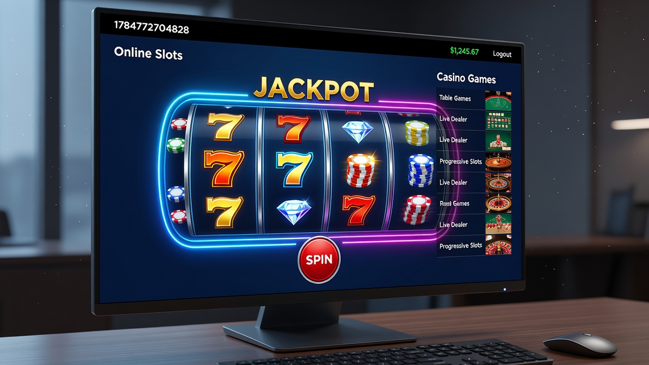 Online slots interface showing spinning reels and casino game lobby