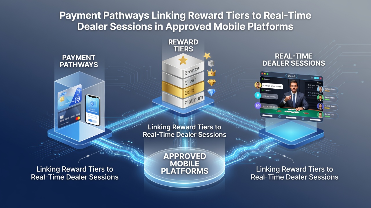 Mobile casino interface showing payment options connected to live dealer tables and reward tier indicators