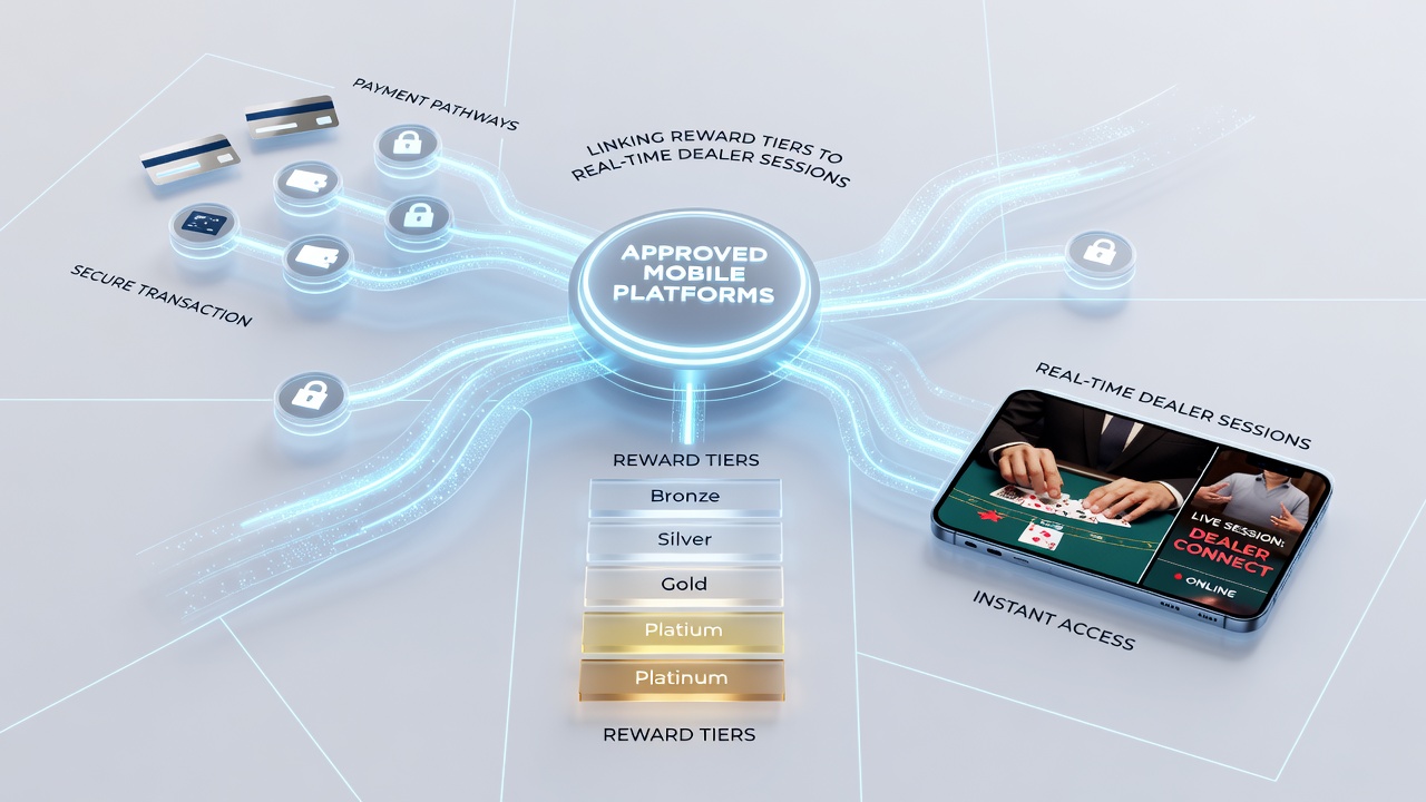 Live dealer session on a mobile app with reward tier progress bar and payment confirmation overlay