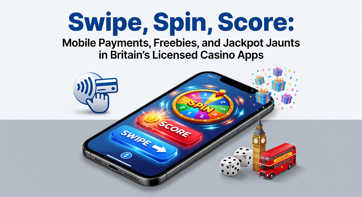 Smartphone screen displaying a vibrant casino app interface with quick-tap payment options and spinning reels in the background