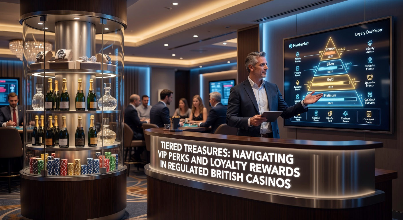 A golden ladder ascending through casino tiers, symbolizing the climb from basic player to elite VIP status in UK-regulated venues