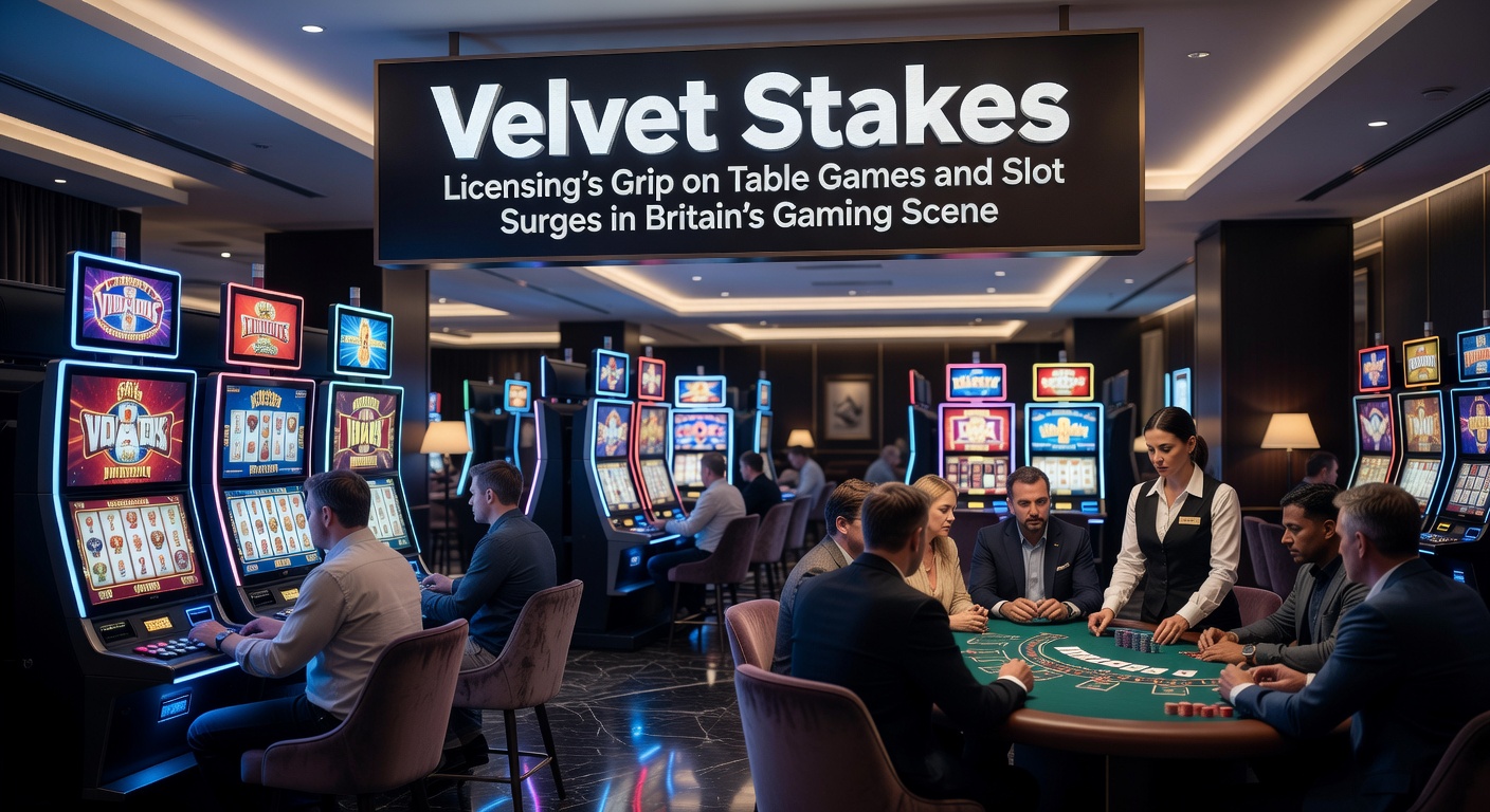 Vibrant casino floor showing roulette tables surrounded by regulatory compliance notices and bustling slot machine banks in a British venue